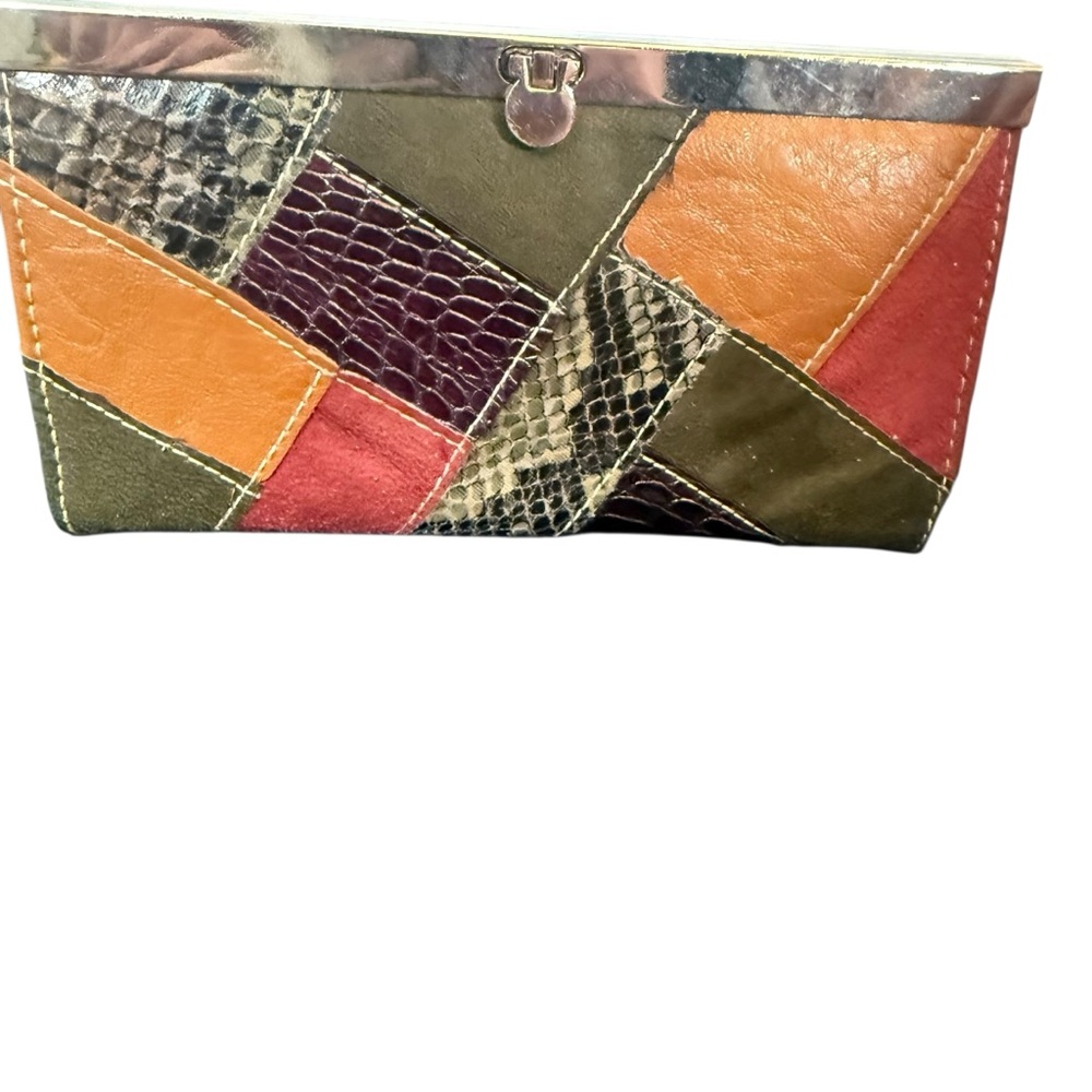Patchwork Leather Clutch With Silver Trim (B5) - image 1